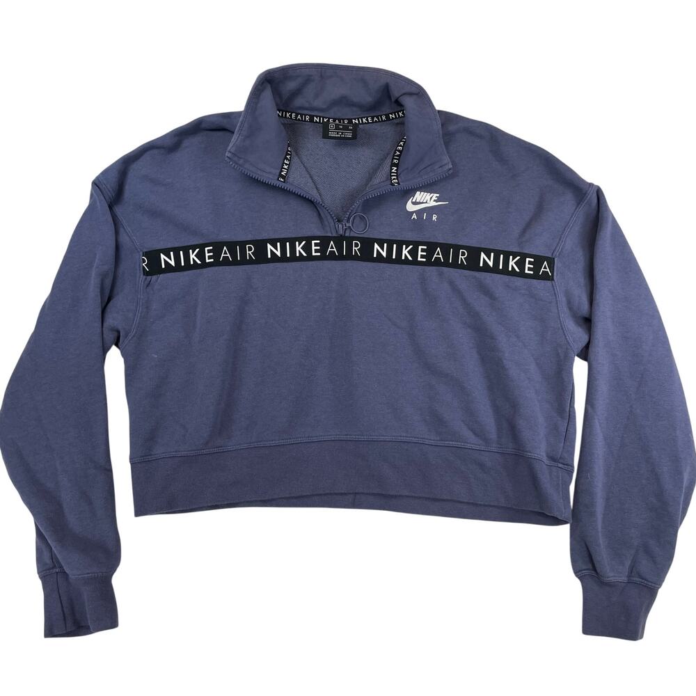 Nike Air Women's XL Quarter Zip Crop Sweatshirt Pullover Purple Blue Bold Logo